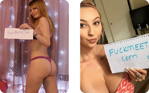 two fuck site members holding fuckmeets signs